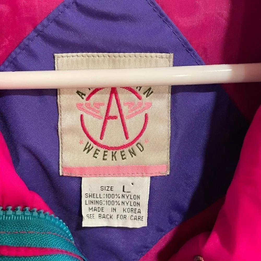 American Vintage Windbreaker Women’s L Full Zip 80s Flashdance Psychedelic